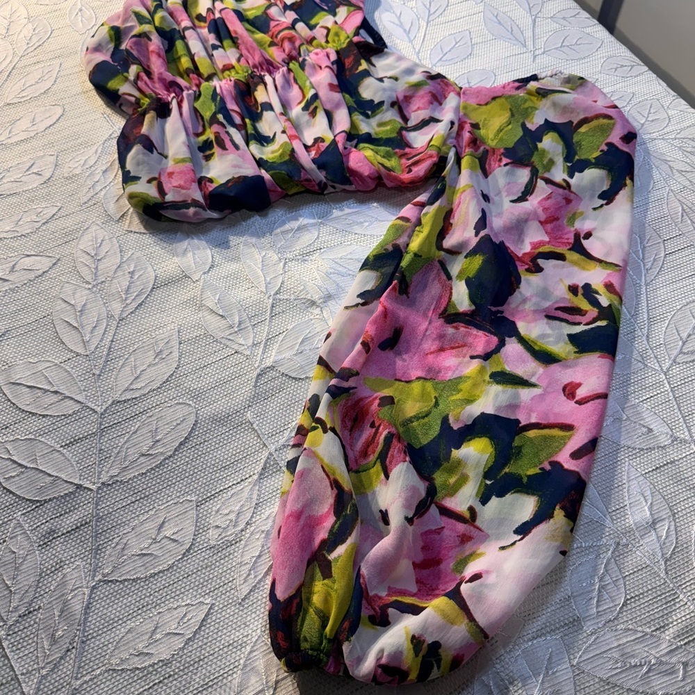 Abercrombie & Fitch Multicolor Floral Ruched Blouse Size Medium - Picture 4 of 11